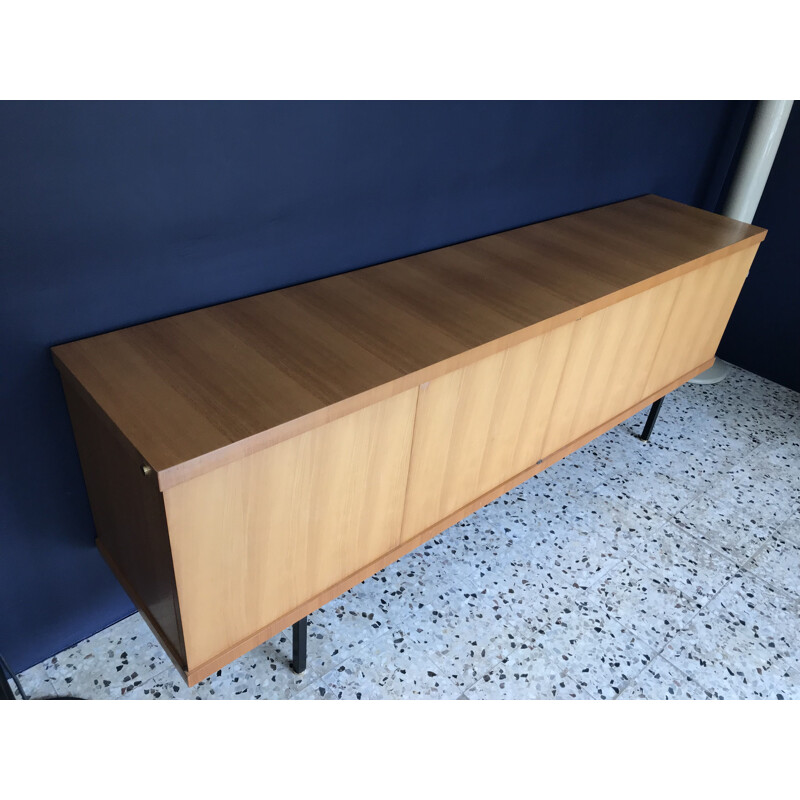 French vintage sideboard for Magnani in elmwood and brass 1960