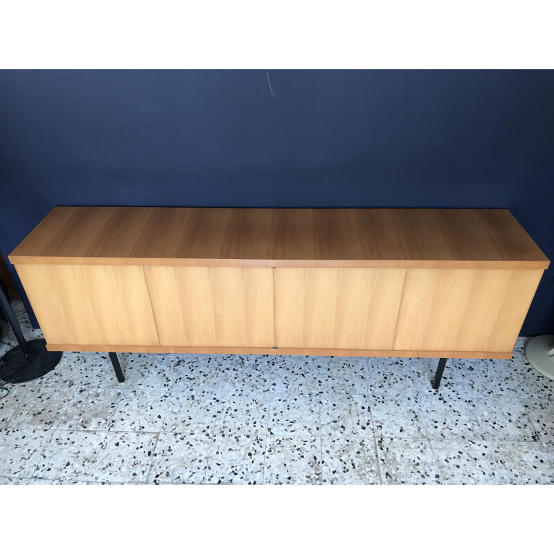 French vintage sideboard for Magnani in elmwood and brass 1960