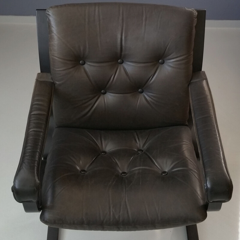 Vintage Siesta armchair for Westnofa in black leather and beechwood 1960