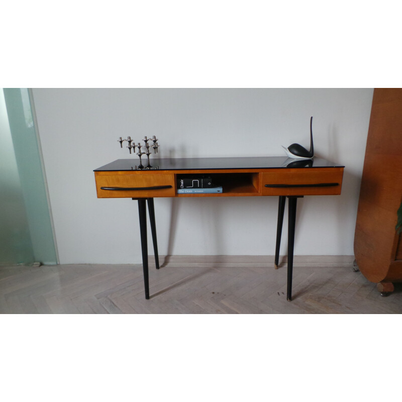 Vintage desk for UP Zavody in wood and glass 1960