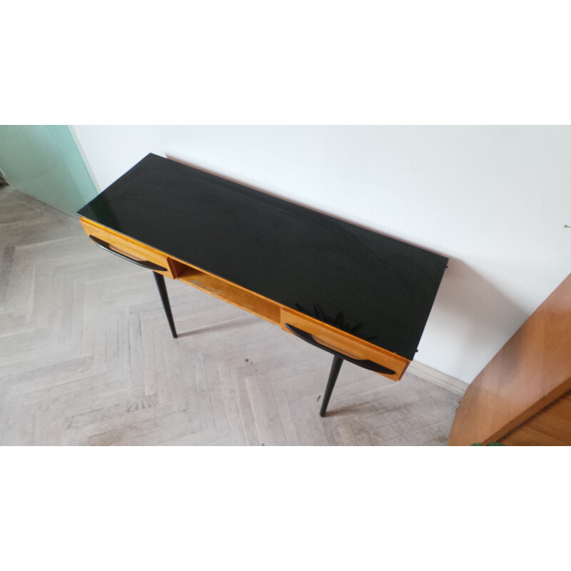 Vintage desk for UP Zavody in wood and glass 1960