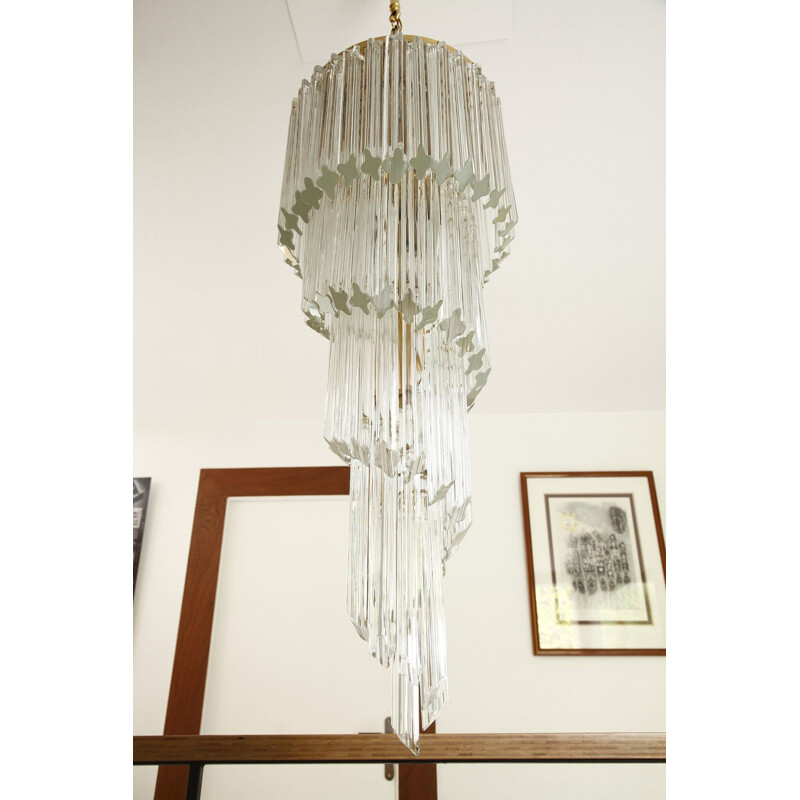 Vintage Cascade chandelier for Murano in metal and Murano glass 1970