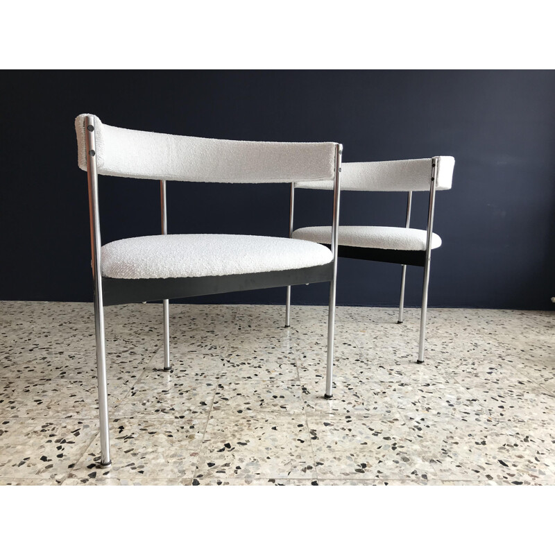 Vintage armchair for Idealheim in white fabric and metal 1960