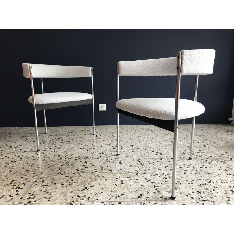Vintage armchair for Idealheim in white fabric and metal 1960