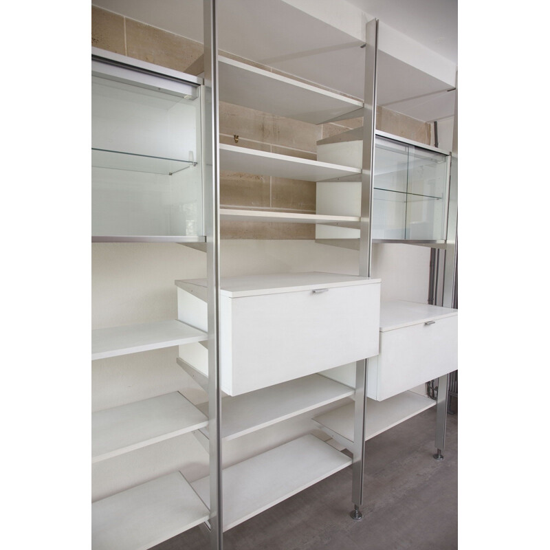 Vintage bookcase in white lacquered wood and metal 1970