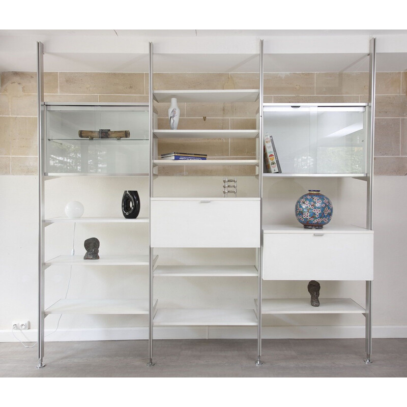 Vintage bookcase in white lacquered wood and metal 1970