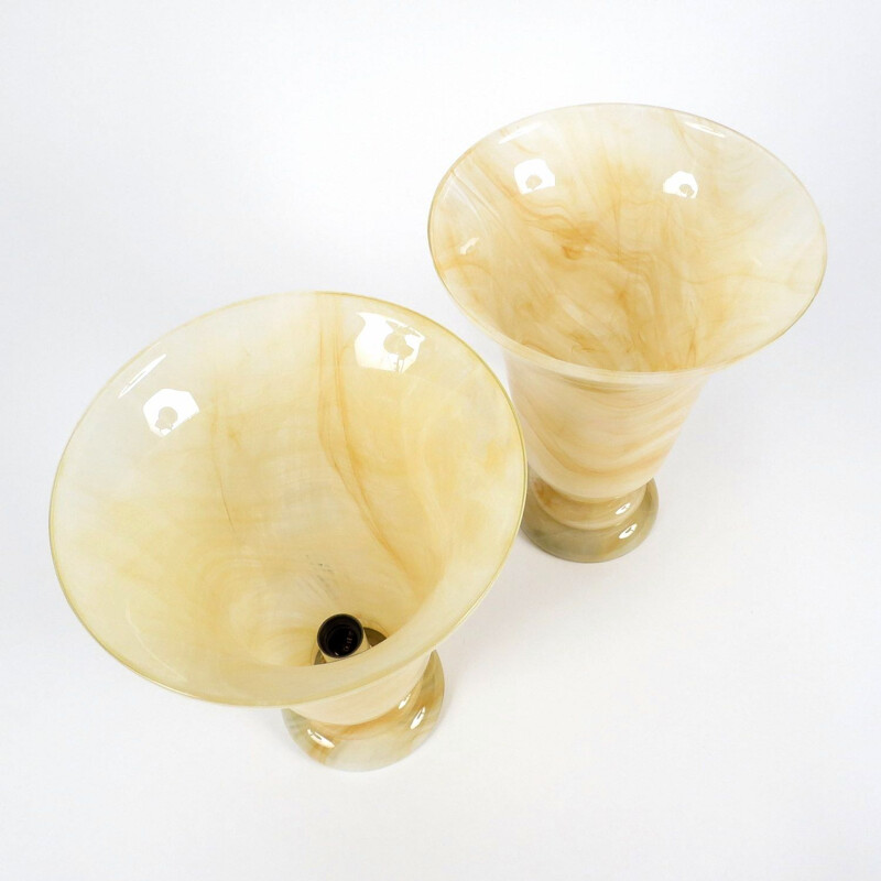 Set of 2 vintage italian glass table lamps 1970