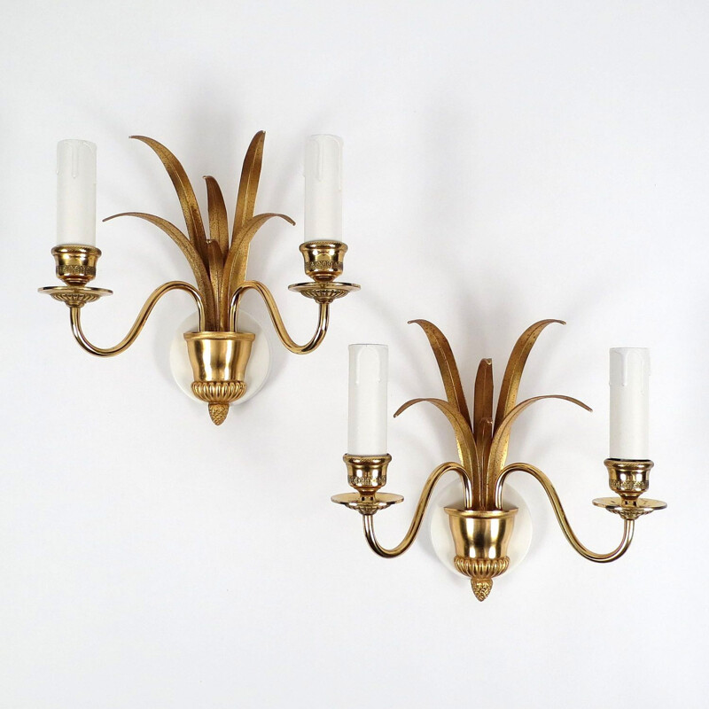 Set of 2 Belgian brass wall lights by Boulanger, 1970