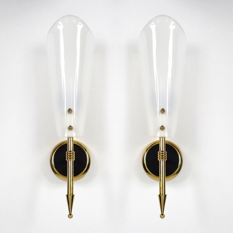 2 appliques Française en métal doré et plexiglas,1960