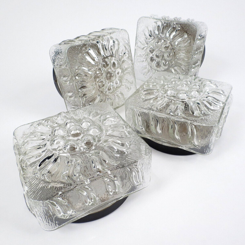 Set of 4 vintage glass wall lights, 1960