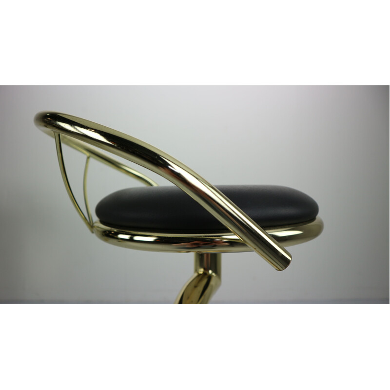 Set of 4 brass and black faux leather bar stools