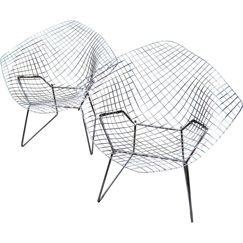 Pair of Knoll chrome toned steel armchairs, Harry BERTOIA - 1960s