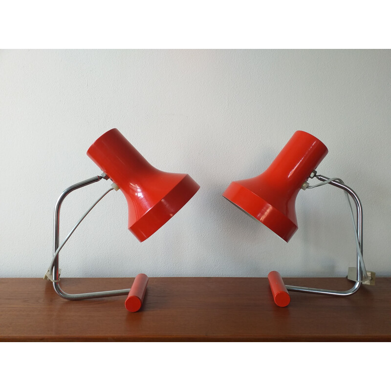 Pair of vintage red table lamps by Josef Hurka for Napako 1970s