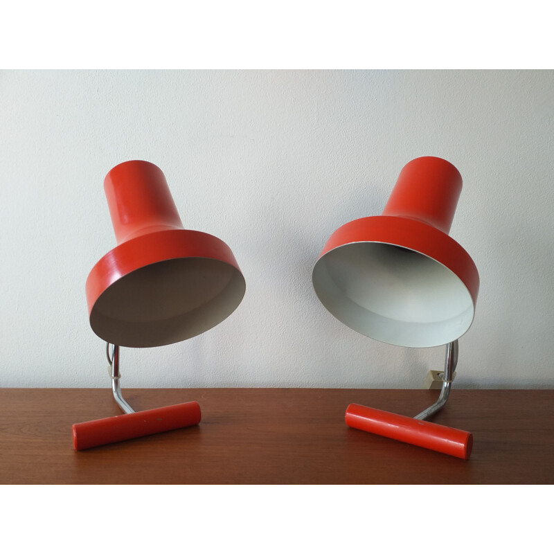 Pair of vintage red table lamps by Josef Hurka for Napako 1970s