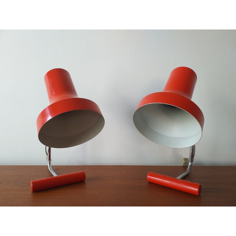 Par de lámparas de mesa rojas vintage de Josef Hurka para Napako 1970