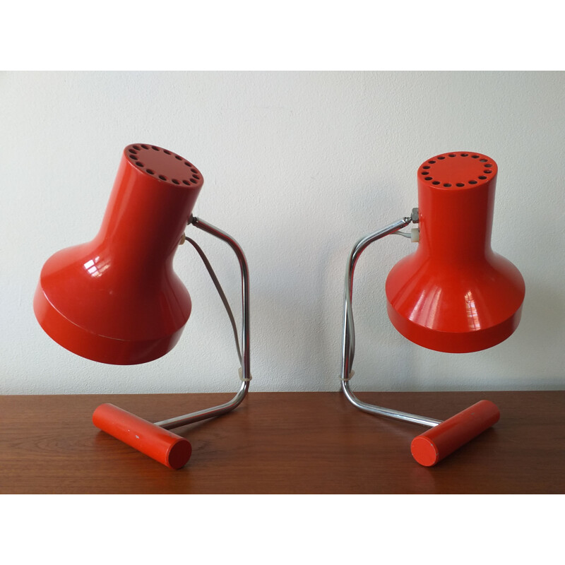 Pair of vintage red table lamps by Josef Hurka for Napako 1970s