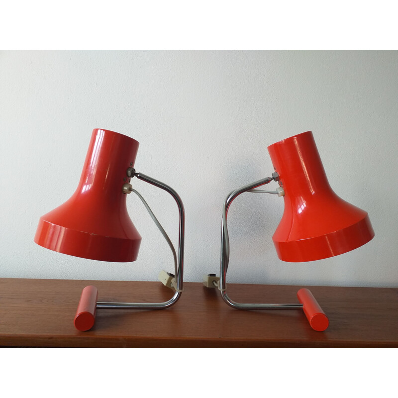 Pair of vintage red table lamps by Josef Hurka for Napako 1970s