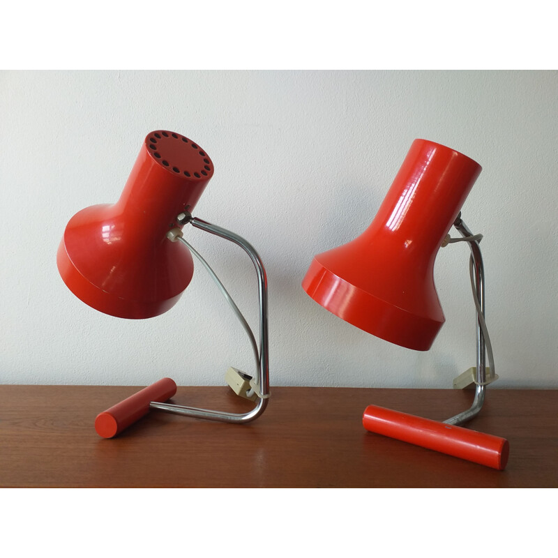 Pair of vintage red table lamps by Josef Hurka for Napako 1970s