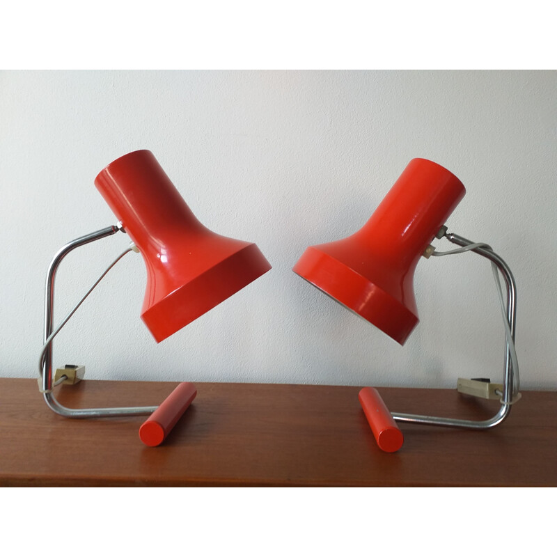Pair of vintage red table lamps by Josef Hurka for Napako 1970s