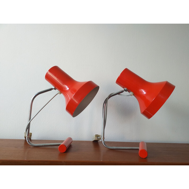 Pair of vintage red table lamps by Josef Hurka for Napako 1970s