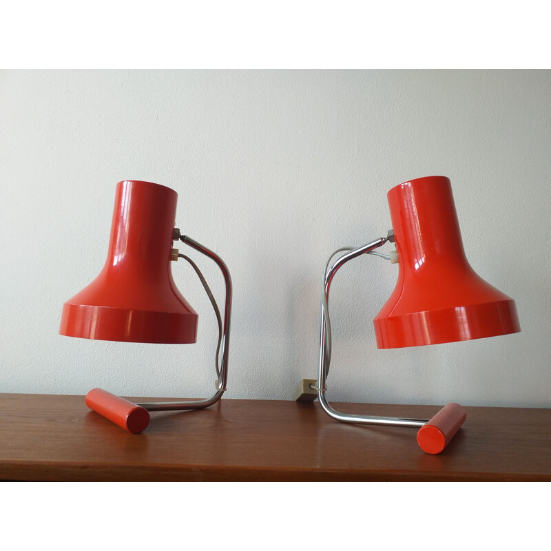 Pair of vintage red table lamps by Josef Hurka for Napako 1970s