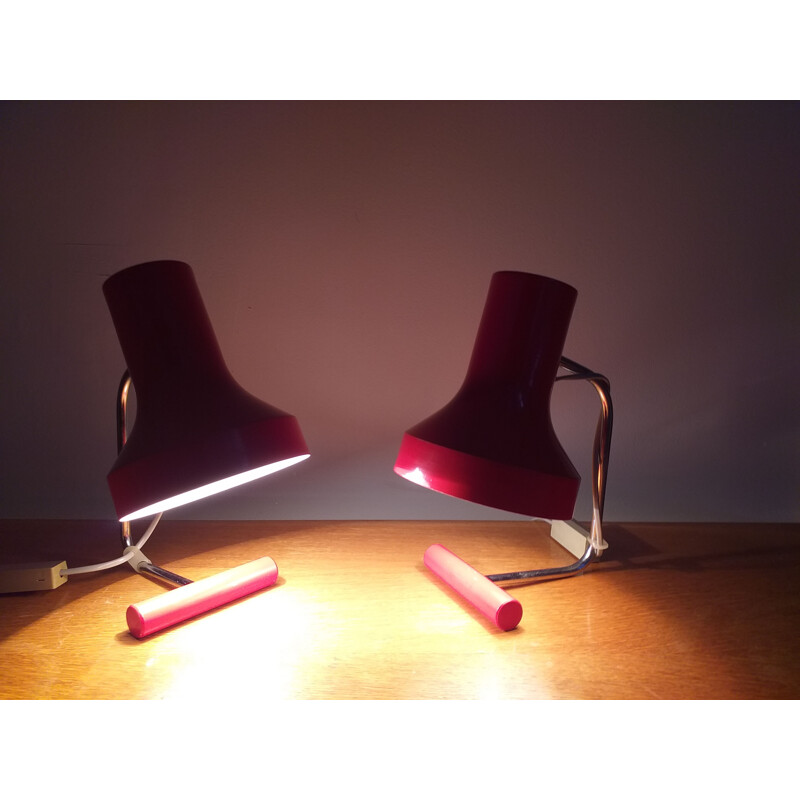 Pair of vintage red table lamps by Josef Hurka for Napako 1970s