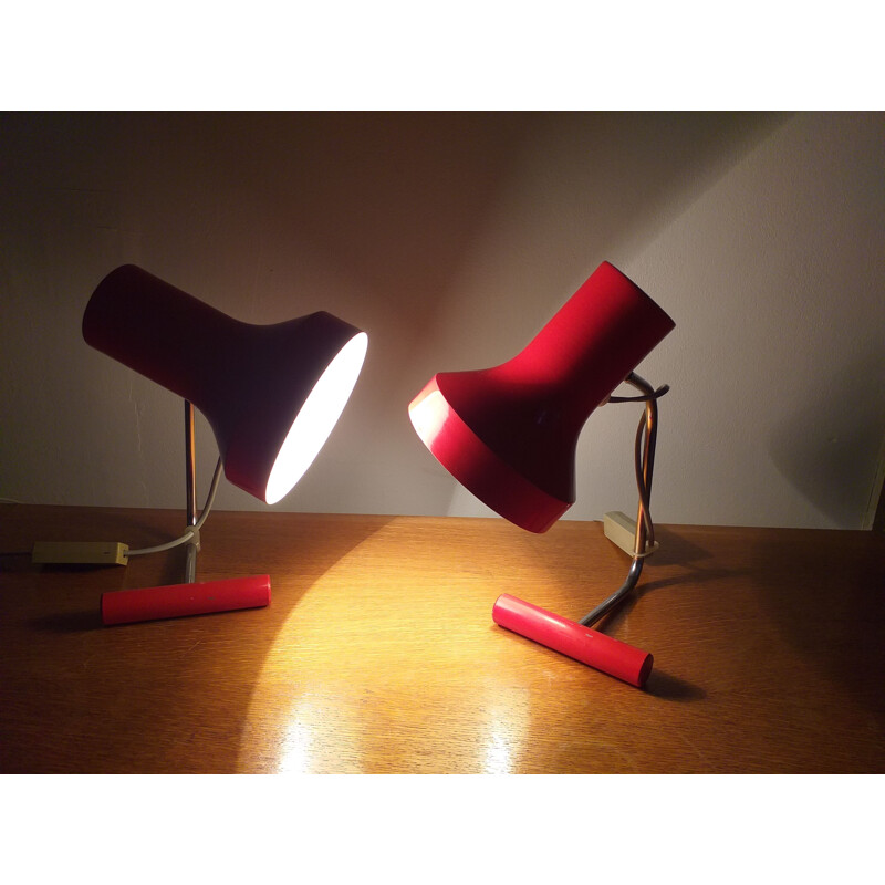 Paire de lampes de table vintage rouge par Josef Hurka pour Napako 1970