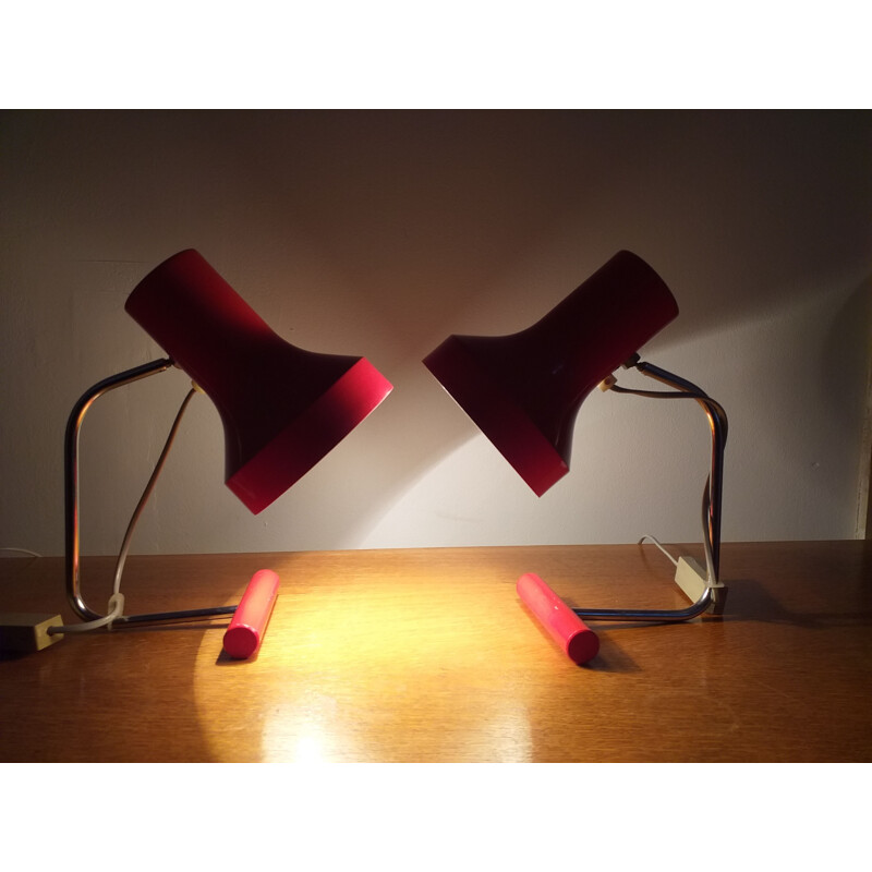 Pair of vintage red table lamps by Josef Hurka for Napako 1970s