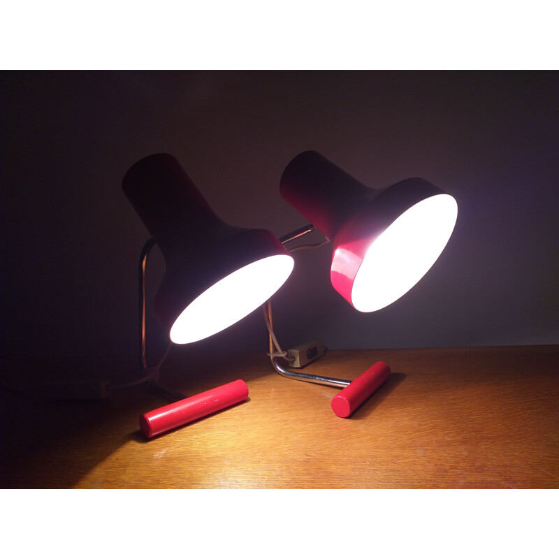 Pair of vintage red table lamps by Josef Hurka for Napako 1970s