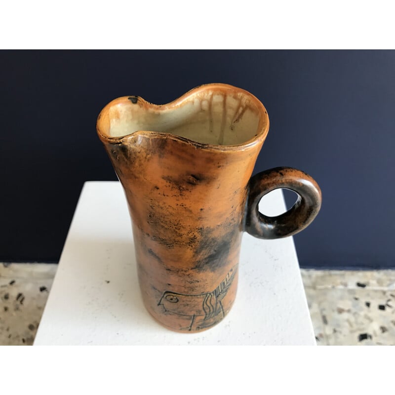 Small vintage Orange pitcher by Jaques Blin 1950 