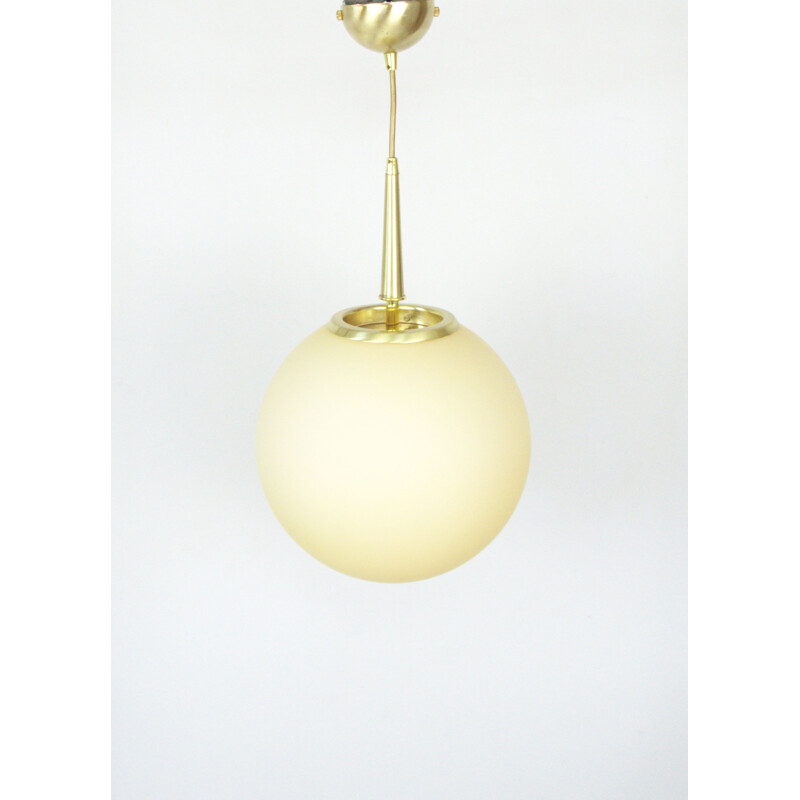 Vintage globe hanging lamp in glass and brass 1980