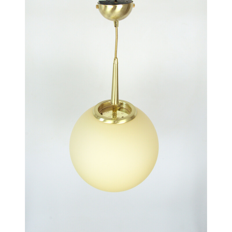 Lampada a sospensione Globe vintage in vetro e ottone 1980