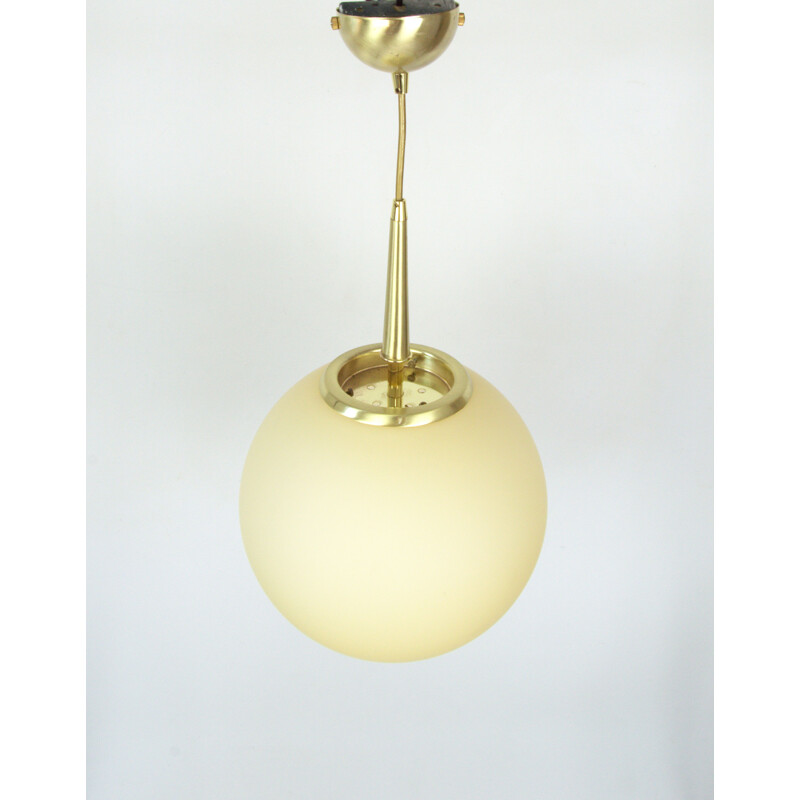 Vintage globe hanging lamp in glass and brass 1980