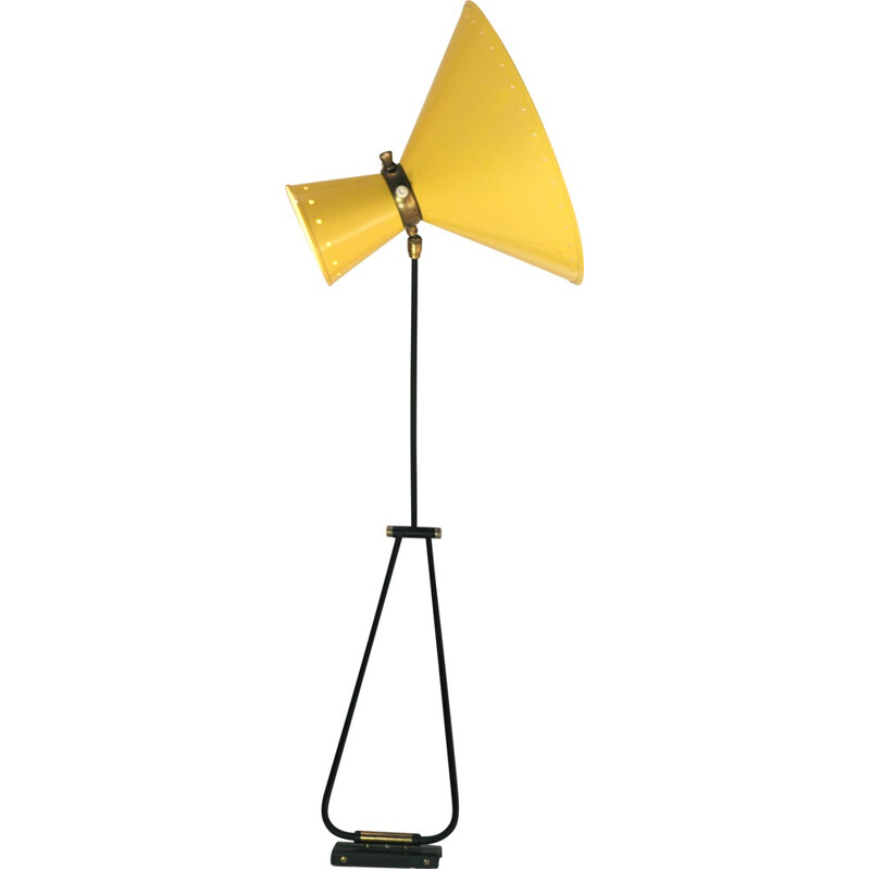 Adjustable Lunel lamp in yellow metal, René MATHIEU - 1950s