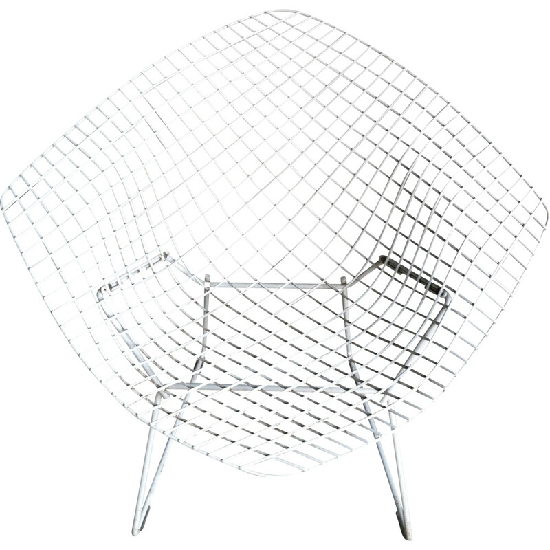 Knoll armchair in white rislan, Harry BERTOIA - 1970s