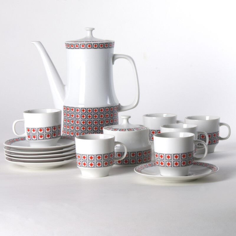 Vintage porseleinen koffieset, Tsjecho-Slowakije 1960