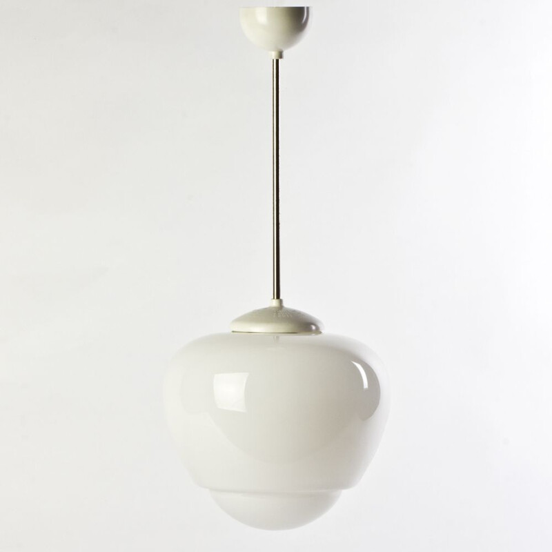 Vintage ceiling lamp in white opaline and metal 1960