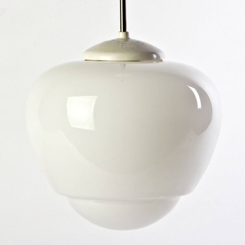 Vintage ceiling lamp in white opaline and metal 1960