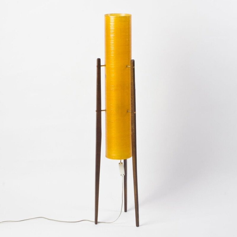 Lampadaire vintage Rocket en fibre de verre et bois 1950