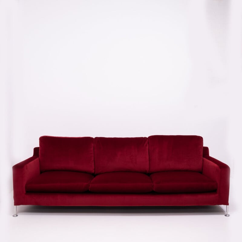 Vintage 3-seater sofa Harry red velvet by Antonio Citterio for B&B Italia 1995