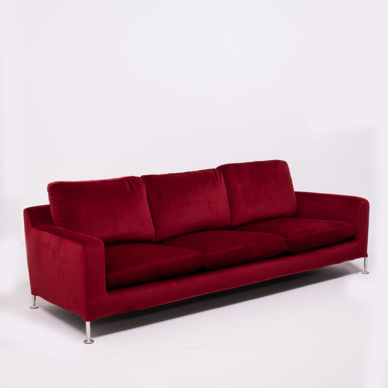 Vintage 3-seater sofa Harry red velvet by Antonio Citterio for B&B Italia 1995