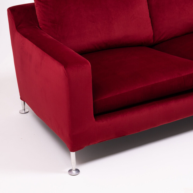 Vintage 3-seater sofa Harry red velvet by Antonio Citterio for B&B Italia 1995