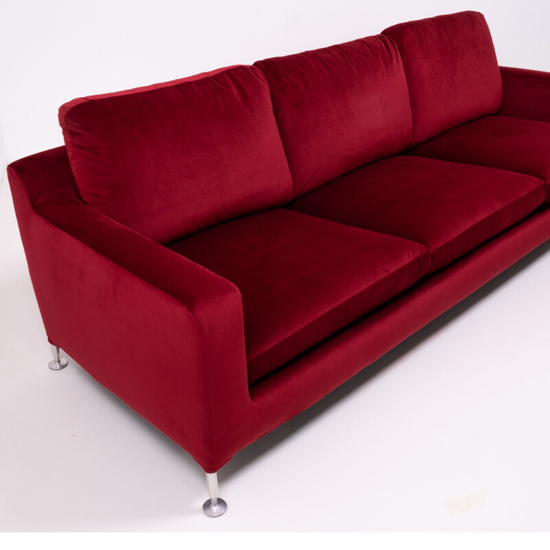 Vintage 3-seater sofa Harry red velvet by Antonio Citterio for B&B Italia 1995