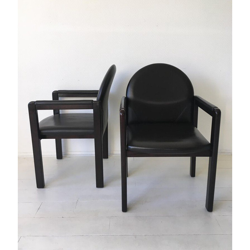 Vintage armchair black leather and wood by Bulo Belgium 1980s