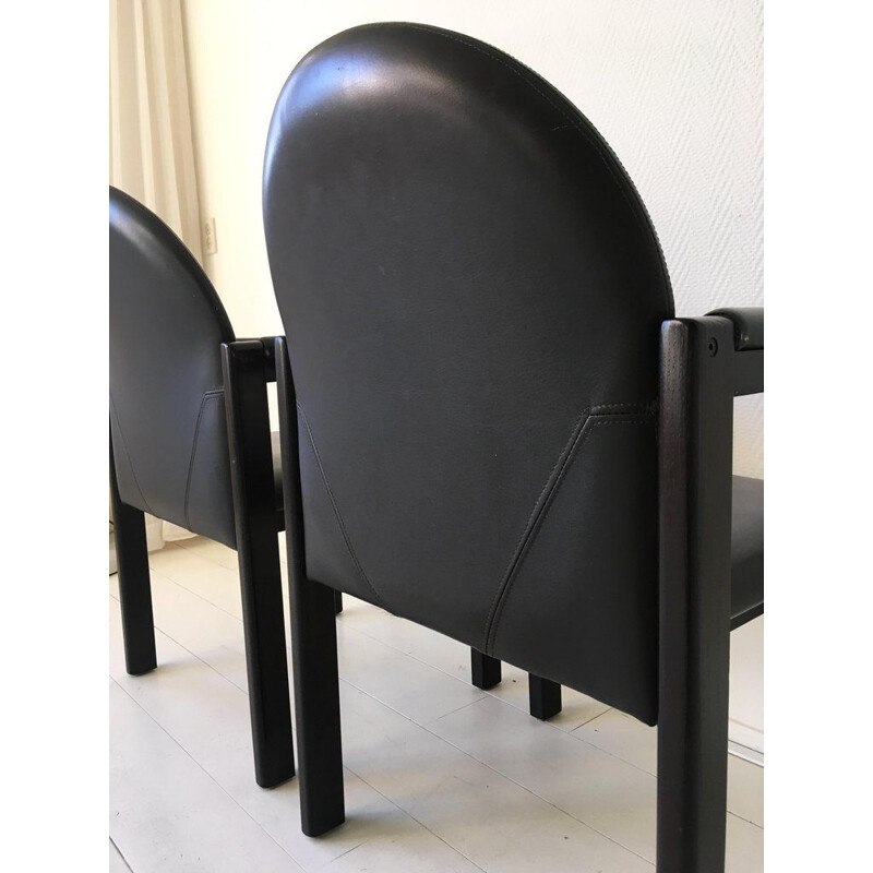 Vintage armchair black leather and wood by Bulo Belgium 1980s