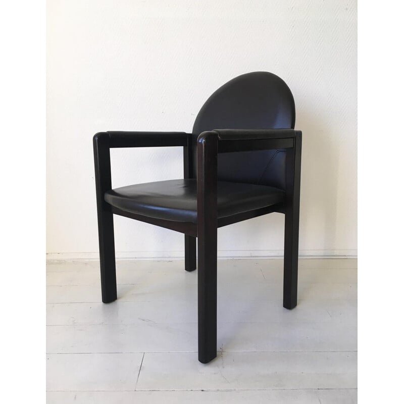 Vintage zwart leer en houten fauteuil van Bulo, België 1980