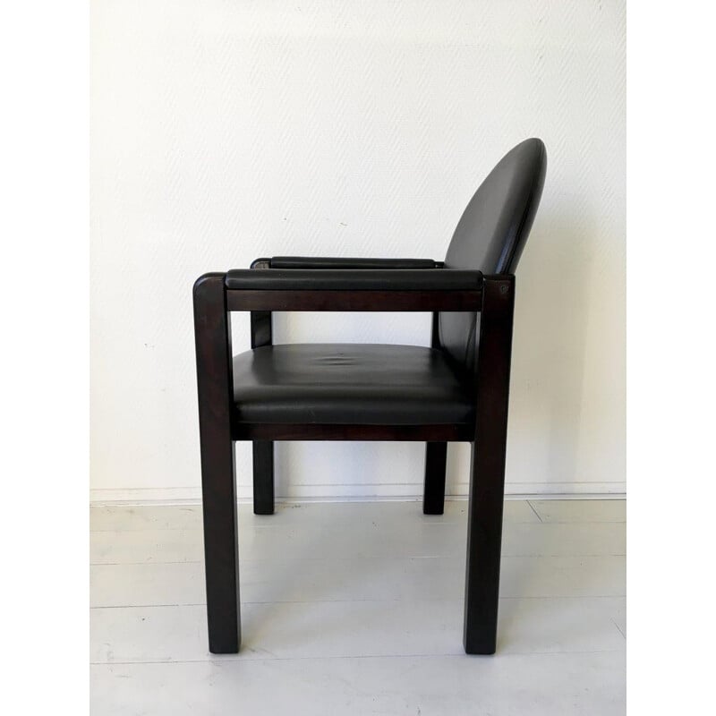 Fauteuil vintage en cuir noir et bois par Bulo, Belgique 1980