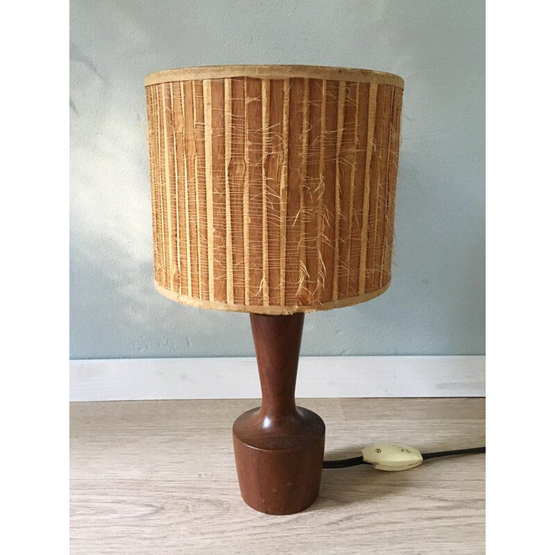 Vintage table lamp in teak and straw Denmark 1960s