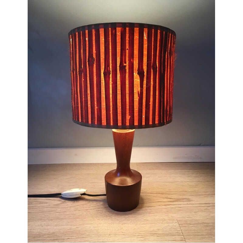 Lampe de table vintage en teck et paille Danemark années 1960