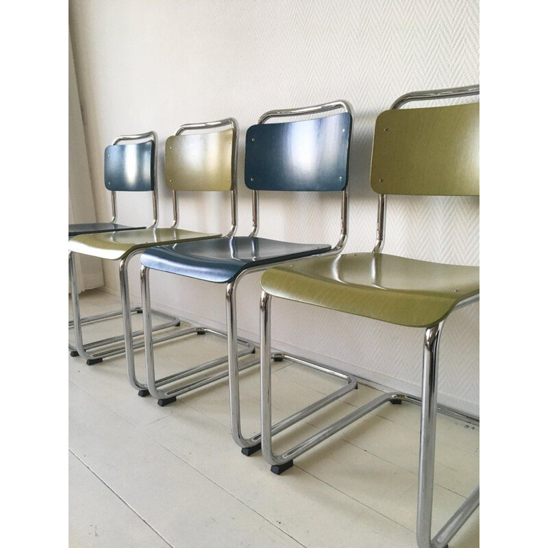 Conjunto de 4 cadeiras de jantar vintage modelo 101 de W.H. Gispen para Gebroeders van der Stroom 2004
